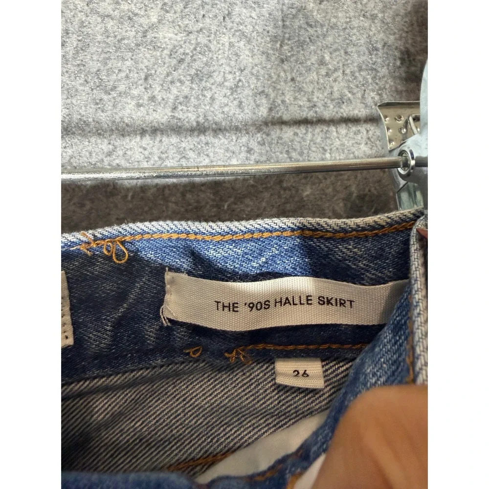 Denim Forum The 90s Halle Skirt Blue Medium Wash Front Slit Midi Denim Skirt 26